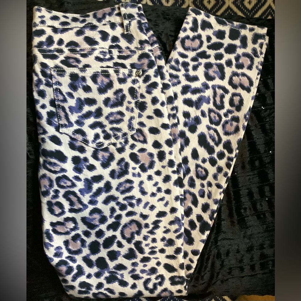 Victoria's Secret White and Black Leopard Print Jeans with Pale Pink Accents
